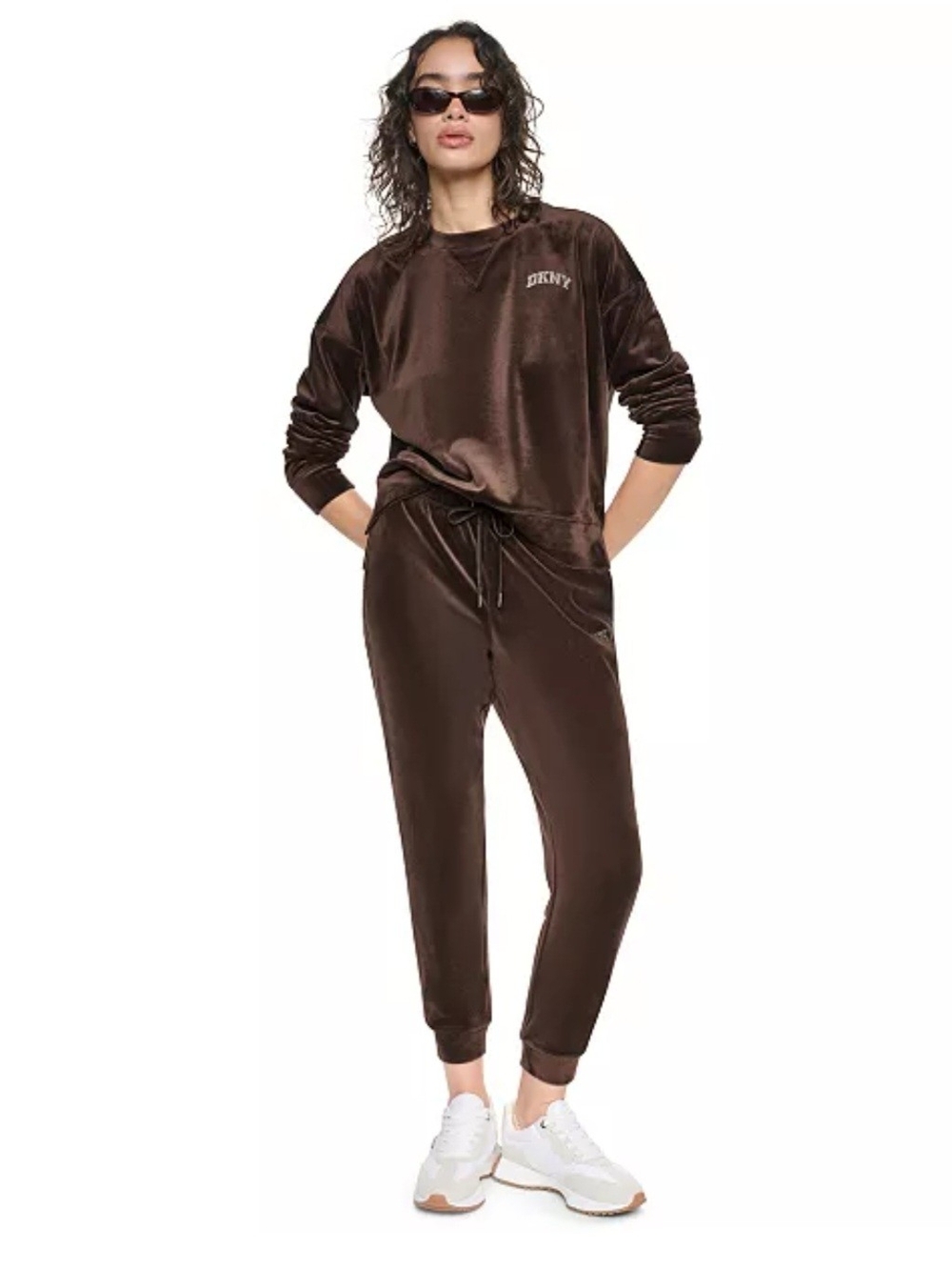 DKNY Women's Velvet Jogger Set in Chocolate Brown